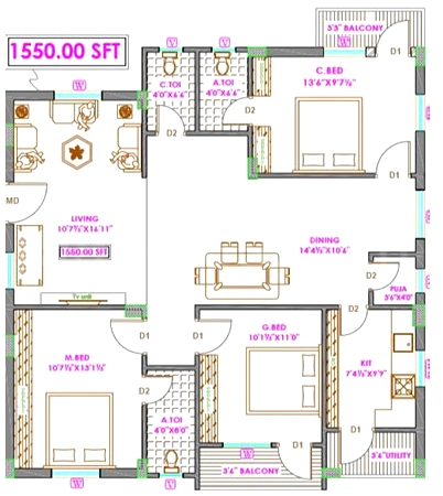 2 BHK Flat in Sammetas Gruha Lakshmi Pearls in Miyapur, Hyderabad - Image 909815