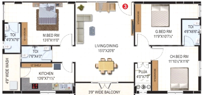 3 BHK Flat in Sln s Tulasi in Miyapur, Hyderabad - Image 909884