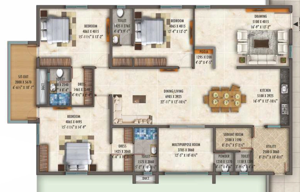 3 BHK Flat in SLN Signature in Alwal, Hyderabad - Image 909881