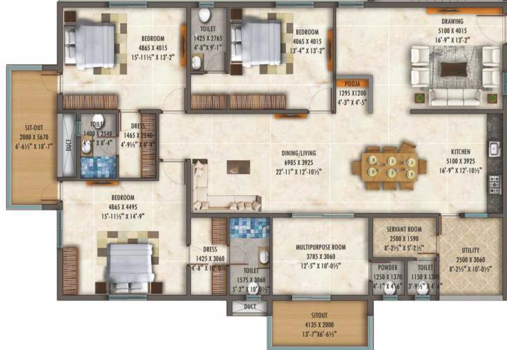 3 BHK Flat in SLN Signature in Alwal, Hyderabad - Image 909882