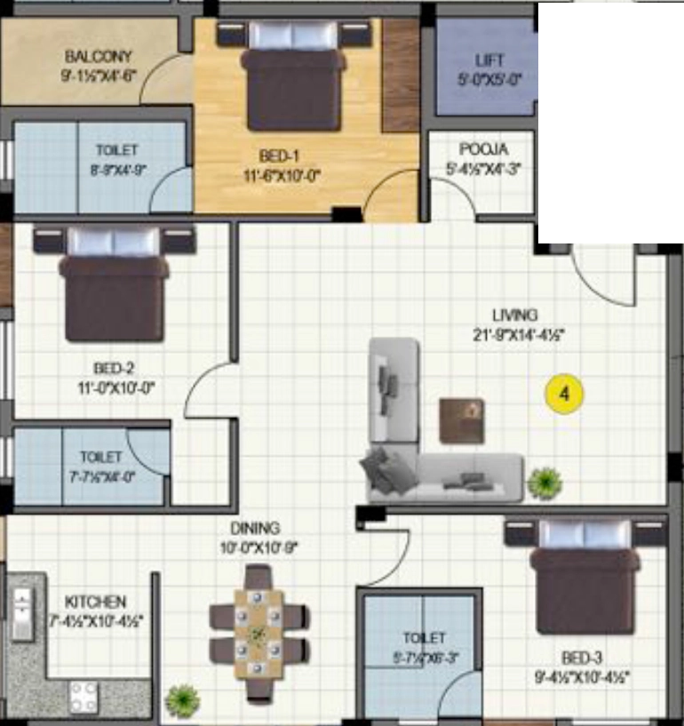 3 BHK Flat in Bora Megan Castle in Velachery, Chennai - Image 909878
