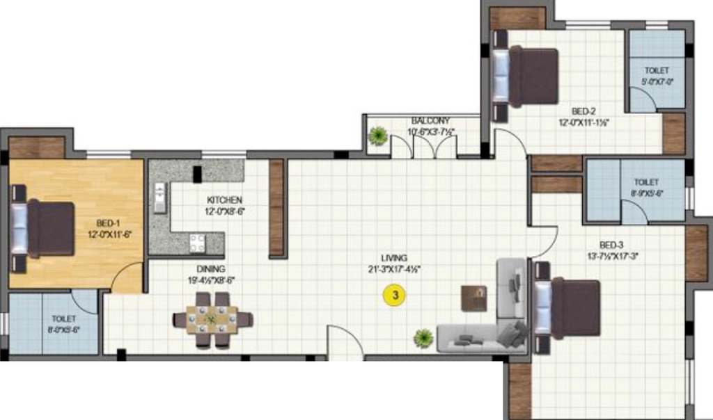 3 BHK Flat in Bora Megan Castle in Velachery, Chennai - Image 909879