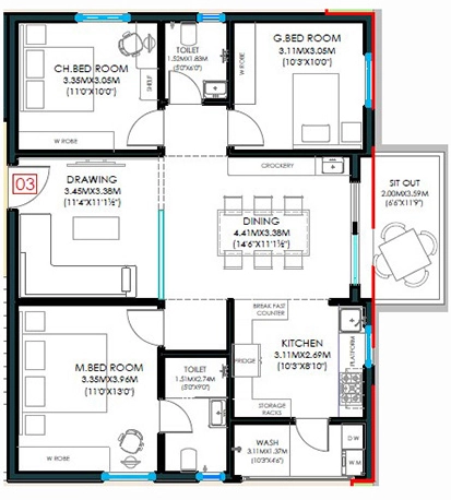 3 BHK Flat in SMR Sai Homes in Miyapur, Hyderabad - Image 909988
