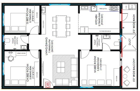 3 BHK Flat in SMR Sai Homes in Miyapur, Hyderabad - Image 909989