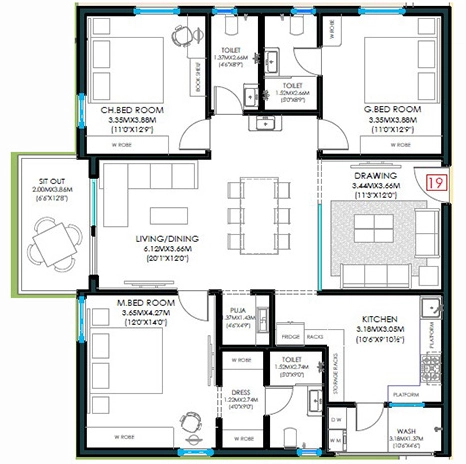 3 BHK Flat in SMR Sai Homes in Miyapur, Hyderabad - Image 909991