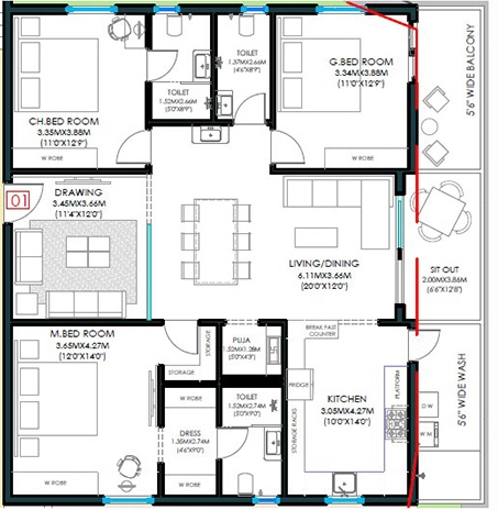 3 BHK Flat in SMR Sai Homes in Miyapur, Hyderabad - Image 909992