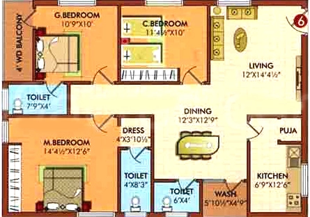 3 BHK Flat in Sree Vemuri Rajaram Enclave in Dilsukhnagar, Hyderabad - Image 909981