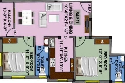 2 BHK Flat in HM Royal Homes in Virugambakkam, Chennai - Image 910022