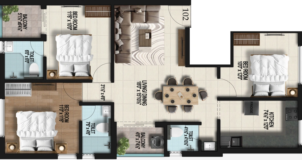 3 BHK Flat in Pearl Ram in Medavakkam, Chennai - Image 910030