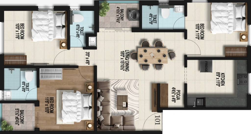 3 BHK Flat in Pearl Ram in Medavakkam, Chennai - Image 910031