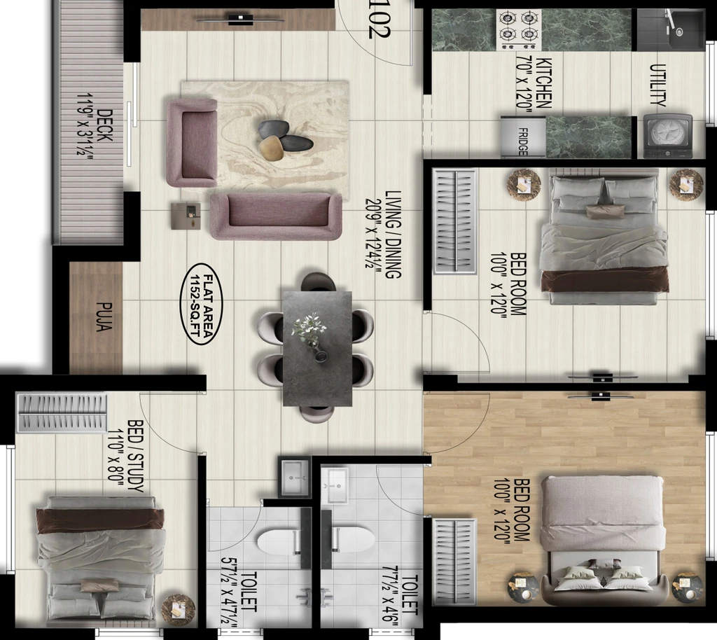 2.5 BHK Flat in Pearl Ebony in Medavakkam, Chennai - Image 910035