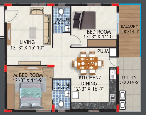 2 BHK Flat in Sri Akshaya Residency in Kollur, Hyderabad - Image 910387