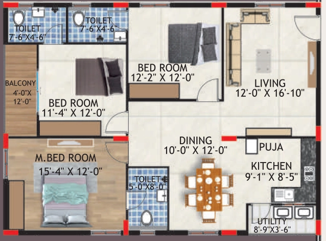 3 BHK Flat in Sri Akshaya Residency in Kollur, Hyderabad - Image 910388