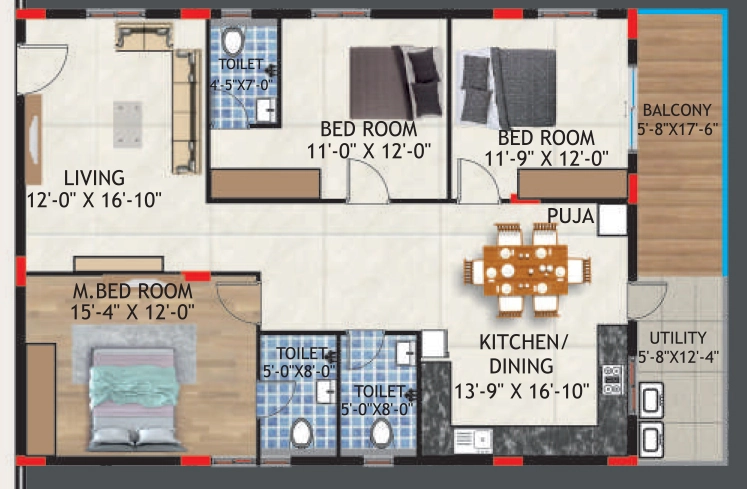 3 BHK Flat in Sri Akshaya Residency in Kollur, Hyderabad - Image 910389