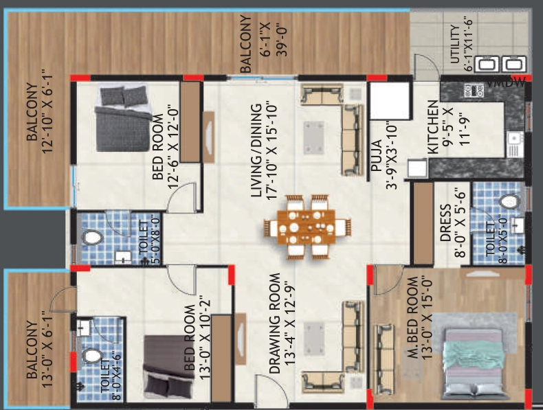 3 BHK Flat in Sri Akshaya Residency in Kollur, Hyderabad - Image 910391