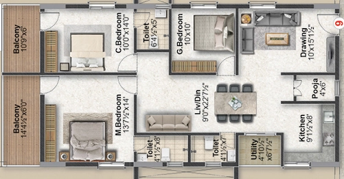 3 BHK Flat in The My Nest Cloud9 in Kollur, Hyderabad - Image 910446