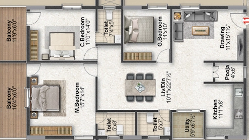 3 BHK Flat in The My Nest Cloud9 in Kollur, Hyderabad - Image 910448