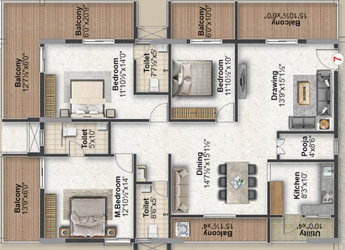 3 BHK Flat in The My Nest Cloud9 in Kollur, Hyderabad - Image 910450