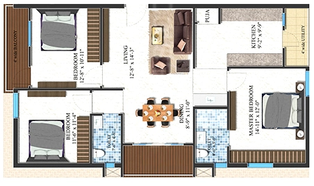 3 BHK Flat in Vaibhavi Gayathri Vistas in Miyapur, Hyderabad - Image 910525