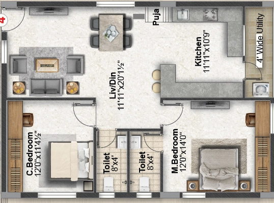 2 BHK Flat in Adarsh Shubham in Tukkuguda, Hyderabad - Image 910546