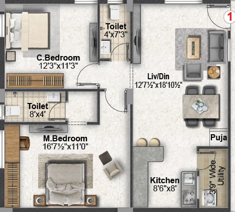 2 BHK Flat in Adarsh Shubham in Tukkuguda, Hyderabad - Image 910548