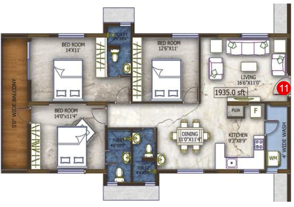 3 BHK Flat in EAPL Sri Tirumala Fortune in Tukkuguda, Hyderabad - Image 910553