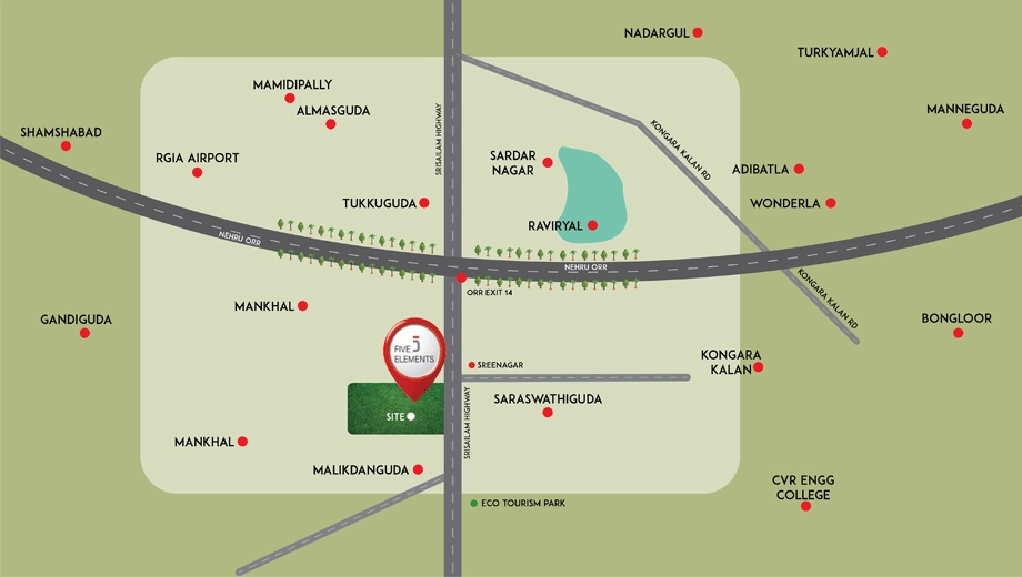 Location of Five Elements Altilia in Tukkuguda, Hyderabad - Image 385652