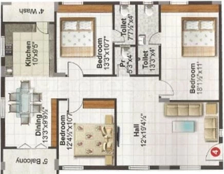3 BHK Flat in Harsha Sriharsha Elite in Kukatpally, Hyderabad - Image 910640