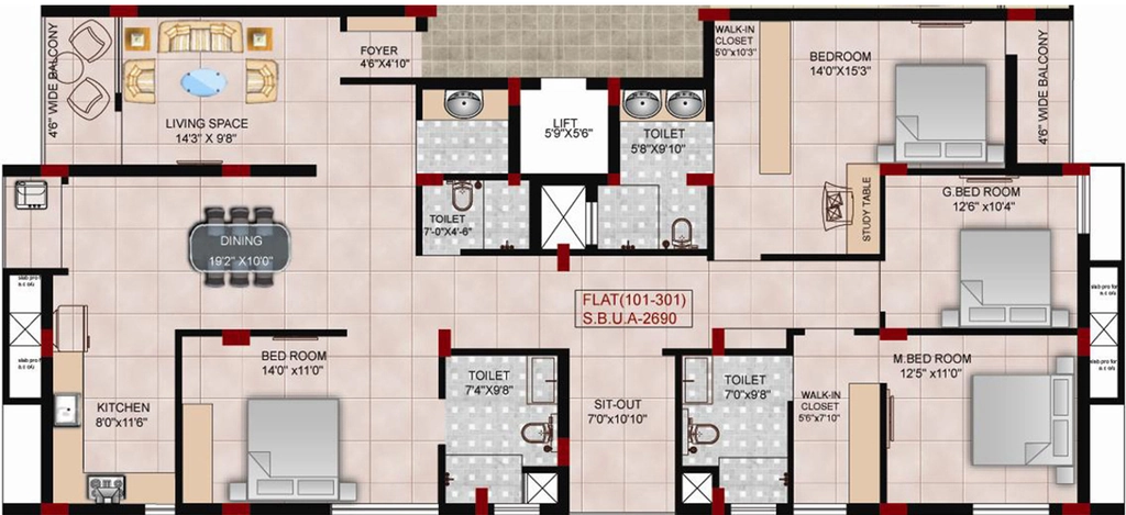 4 BHK Flat in Archid Prestige in Bhomikhal, Bhubaneswar - Image 910344