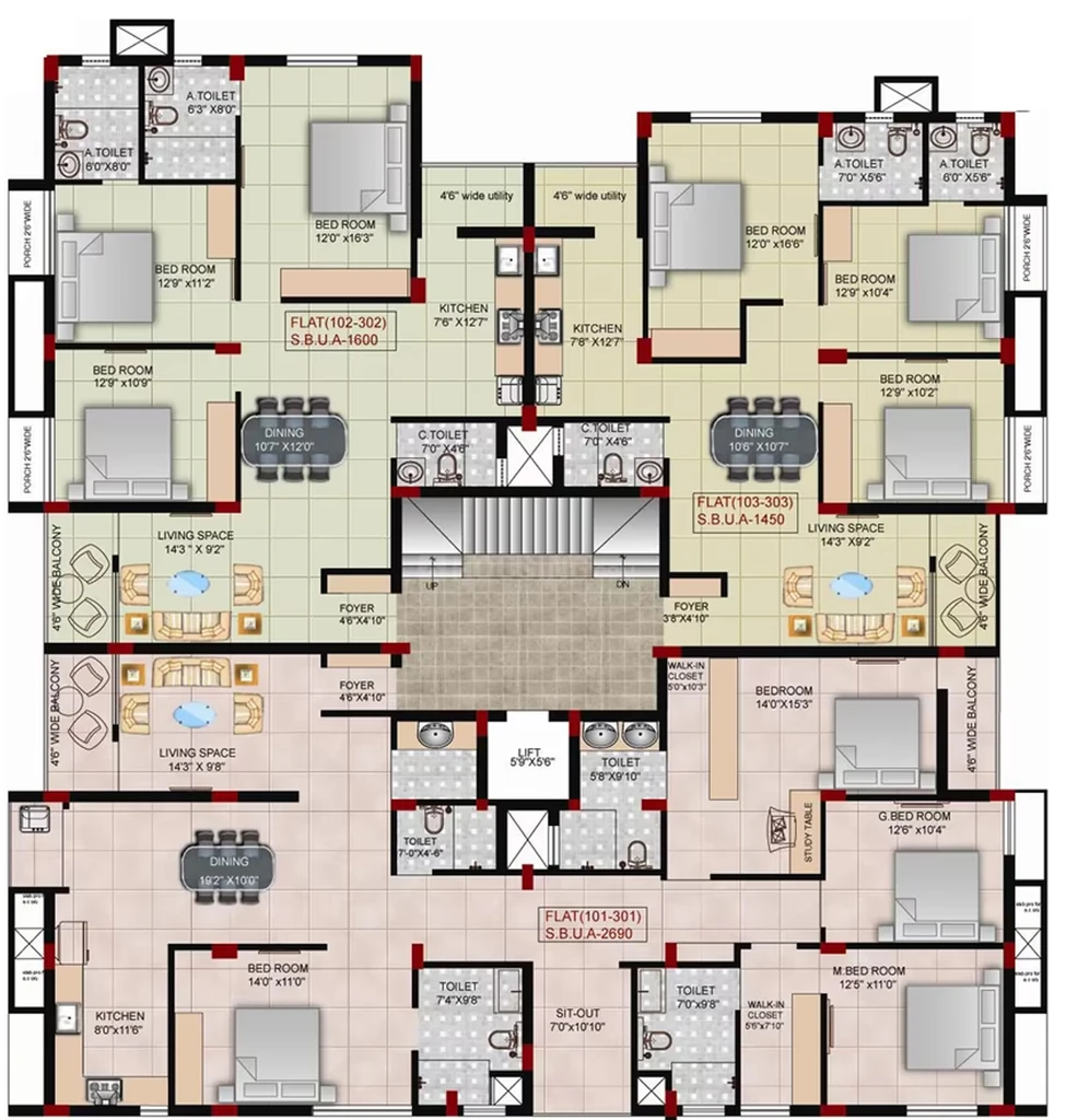 Floor Plan of Archid Prestige in Bhomikhal, Bhubaneswar - Image 385005