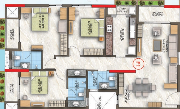 3 BHK Flat in Scheme Art Nua Ghara in Cuttack, Bhubaneswar - Image 910355