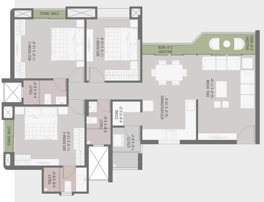 3 BHK Flat in Mangla Bluebell in Vadsar Road, Vadodara - Image 910377