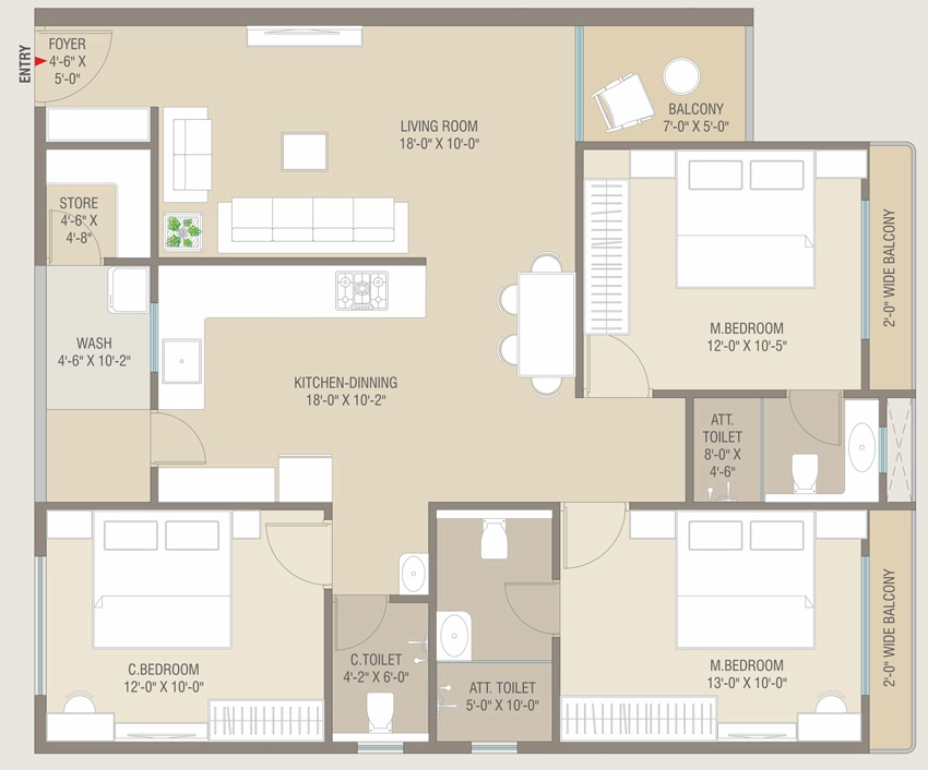 3 BHK Flat in Ekdant Harmony Bliss in Gotri, Vadodara - Image 910381