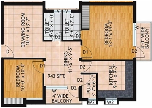 2 BHK Flat in Prabhujee Elegance in Chandaka, Bhubaneswar - Image 910471