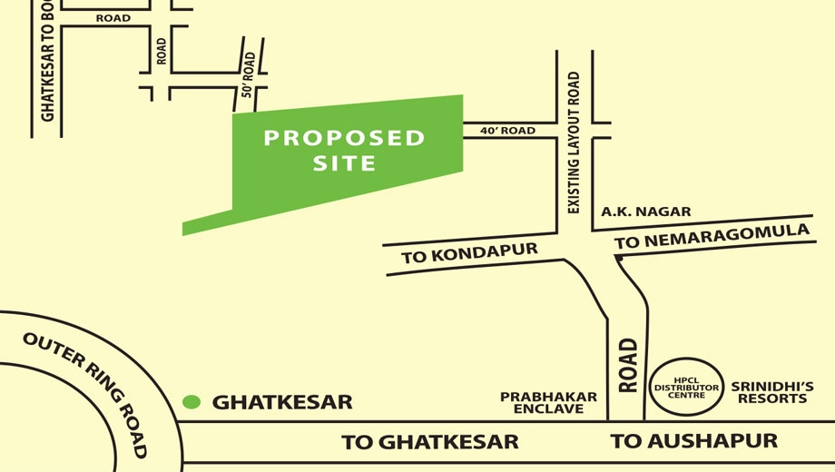 Location of IIDs Glory City in Ghatkesar, Hyderabad - Image 386004