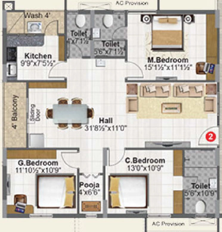 3 BHK Flat in Sri Sai Jewel Heights in Kukatpally, Hyderabad - Image 910942