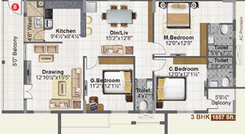 3 BHK Flat in Sri Sai Jewel Heights in Kukatpally, Hyderabad - Image 910943