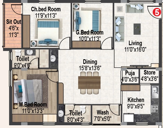 3 BHK Flat in Srigdha Rising East in Ghatkesar, Hyderabad - Image 910946