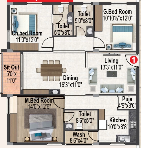 3 BHK Flat in Srigdha Rising East in Ghatkesar, Hyderabad - Image 910947