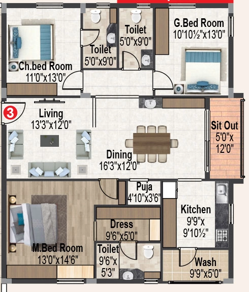 3 BHK Flat in Srigdha Rising East in Ghatkesar, Hyderabad - Image 910948