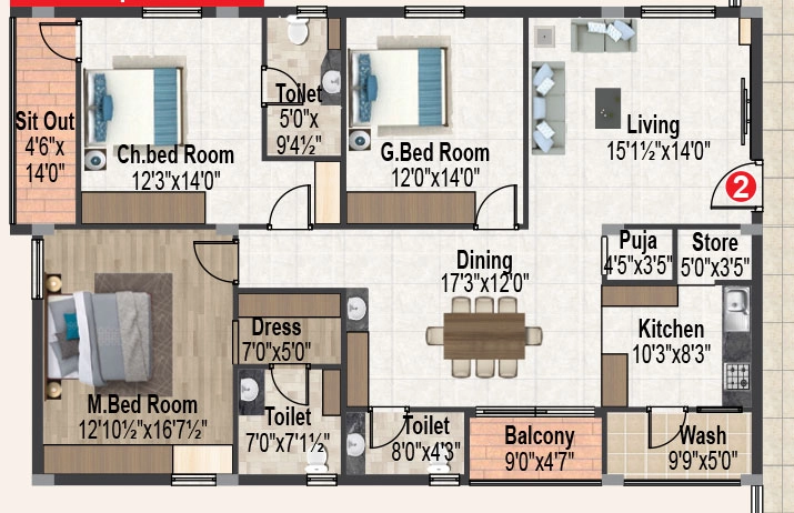 3 BHK Flat in Srigdha Rising East in Ghatkesar, Hyderabad - Image 910949