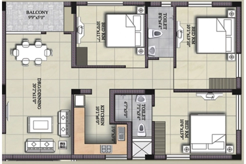 3 BHK Flat in Adiilaksmi Kalyani Heights in Phulnakhara, Bhubaneswar - Image 910890