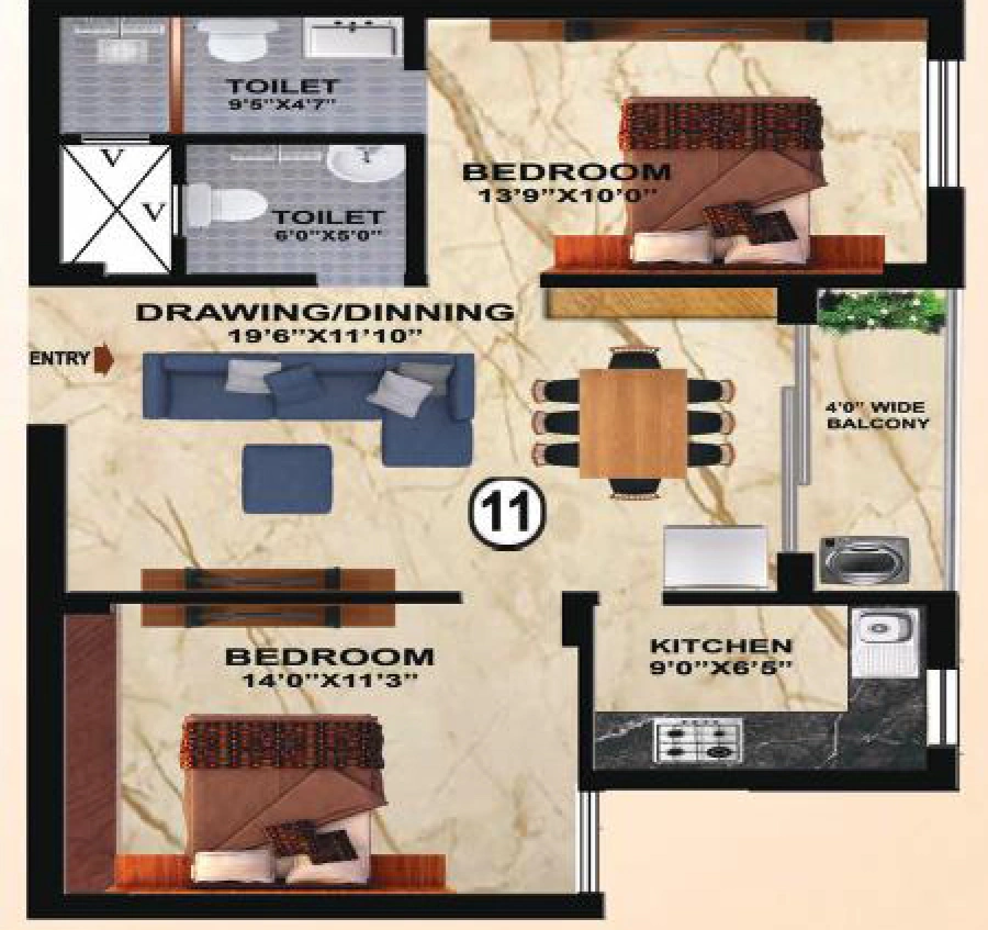 2 BHK Flat in Om Urmilla Abode and Victory Tower in Rudrapur, Bhubaneswar - Image 910909