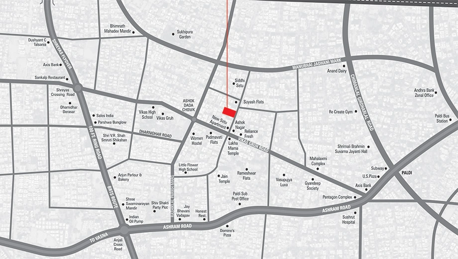Location of Vandematram Samkit Flats in Paldi, Ahmedabad - Image 386359