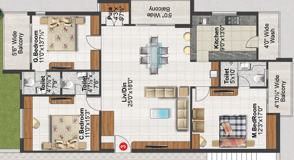 3 BHK Flat in Hallmark Glenridge in Manikonda, Hyderabad - Image 910999