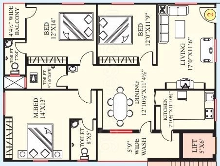 3 BHK Flat in Lahari Emerald in Moosapet, Hyderabad - Image 911024
