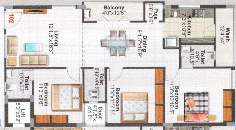 3 BHK Flat in Redwood Residency in Tarnaka, Hyderabad - Image 911026
