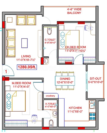 2 BHK Flat in RR Royal Heights in Manikonda, Hyderabad - Image 911210