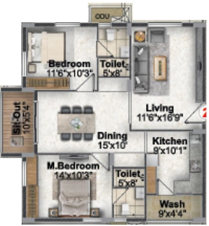 2 BHK Flat in SS Indraprastha in Tarnaka, Hyderabad - Image 911215