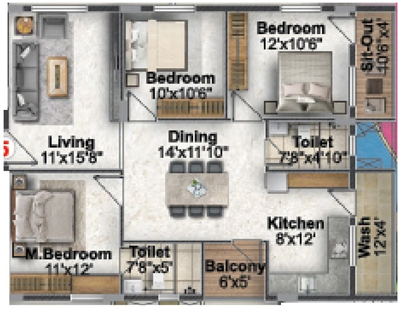 3 BHK Flat in SS Indraprastha in Tarnaka, Hyderabad - Image 911216